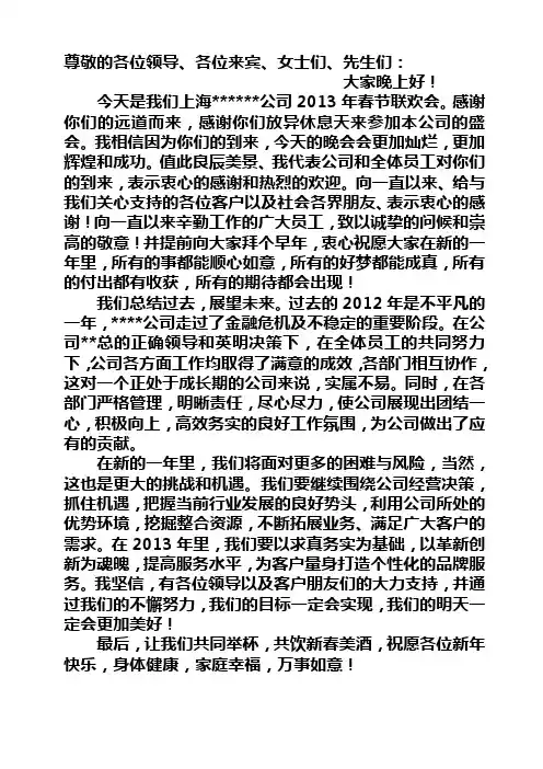 2013年年会发言稿