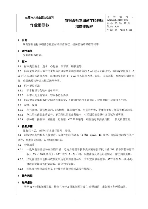 21穿刺液标本细菌学检验标准操作规程