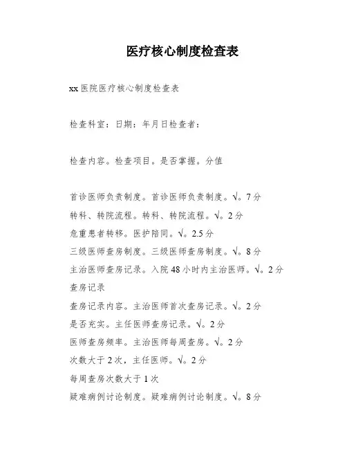 医疗核心制度检查表