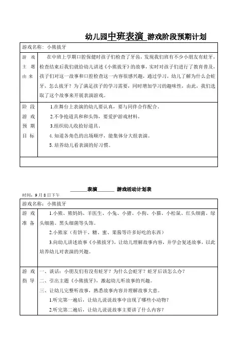 幼儿园表演游戏《小熊拔牙》
