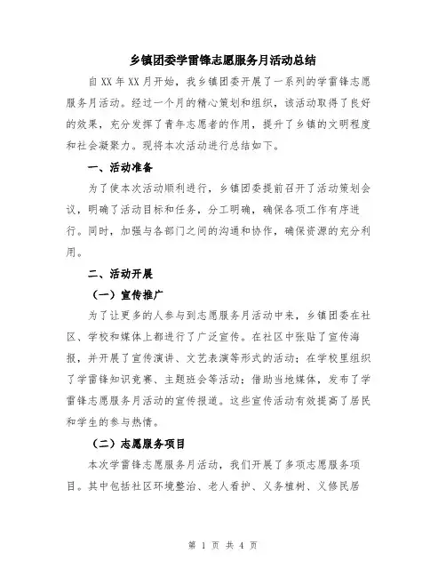 乡镇团委学雷锋志愿服务月活动总结