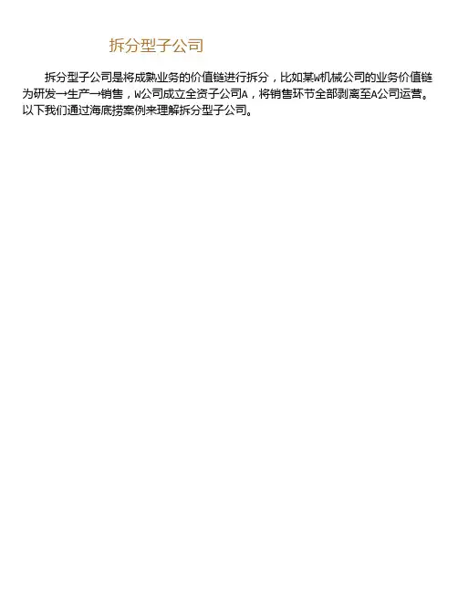 股权架构设计实操--拆分型子公司