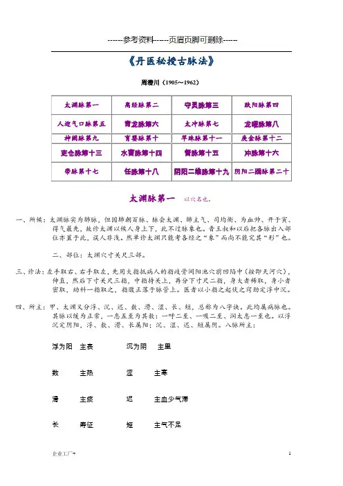 丹医秘授古脉法(精制甲类)