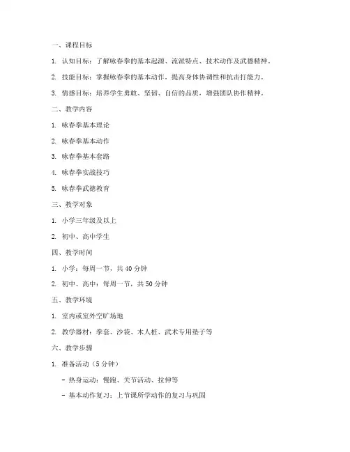 中小学咏春拳教案模板设计