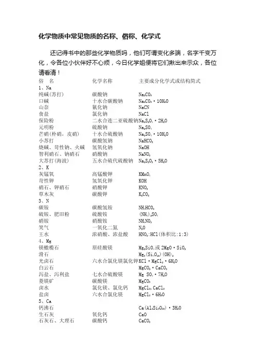 化学物质中常见物质的名称、俗称、化学式