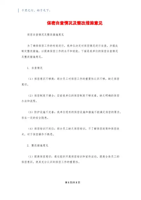 保密自查情况及整改措施意见