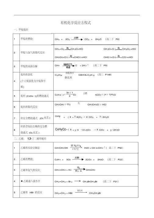 高中化学上海高考有机化学反应方程式word