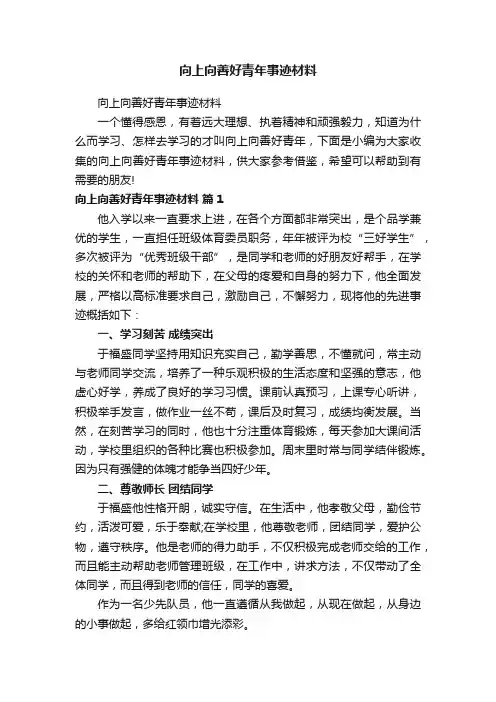 向上向善好青年事迹材料