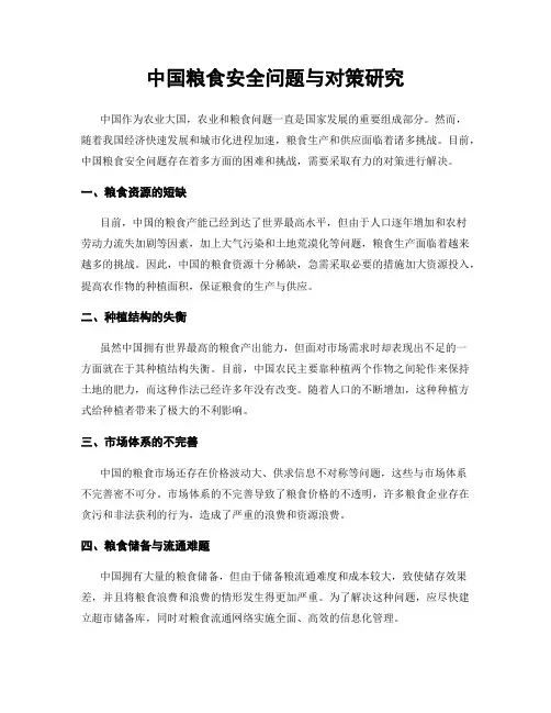 中国粮食安全问题与对策研究
