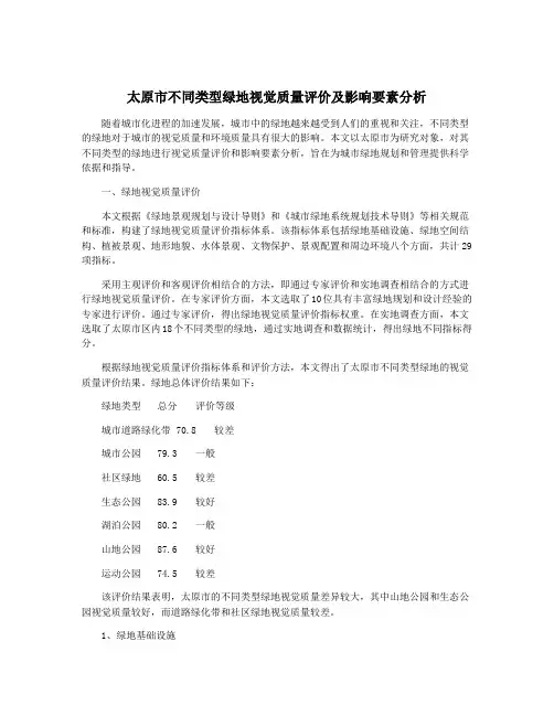 太原市不同类型绿地视觉质量评价及影响要素分析