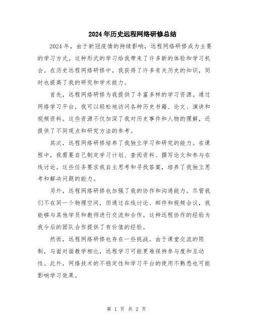 2024年历史远程网络研修总结