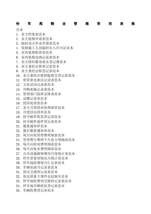 住宅小区物业管理常用表格
