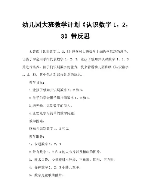 幼儿园大班教案《认识数字1,2,3》含反思