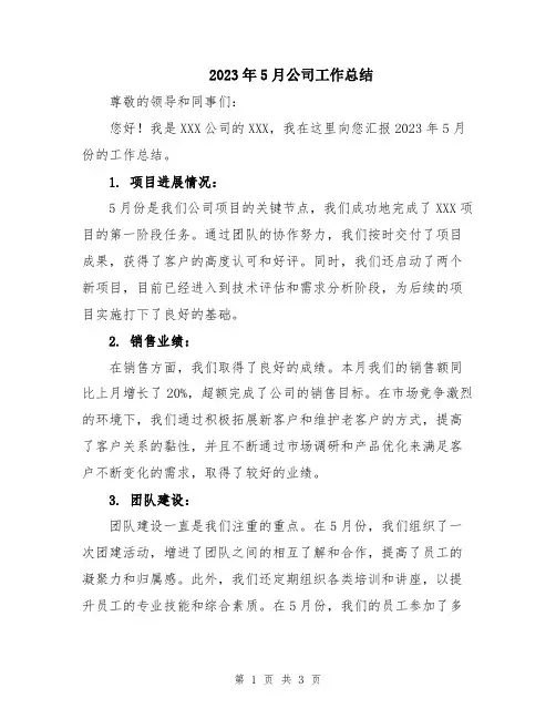 2023年5月公司工作总结