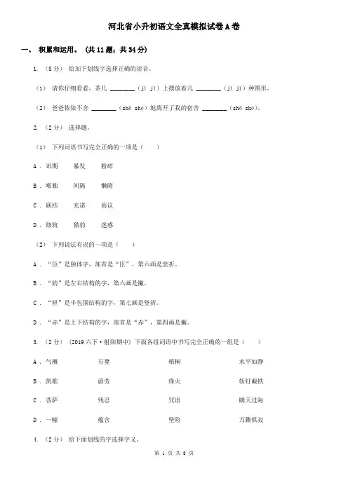 河北省小升初语文全真模拟试卷A卷