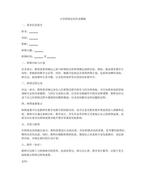 小学研修总结作业模板
