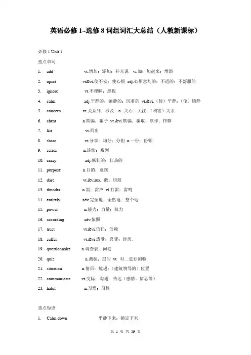 高中英语必修1-选修8单词词组汇总