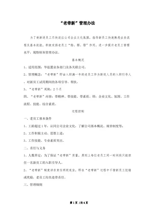 老员工带新员工管理办法