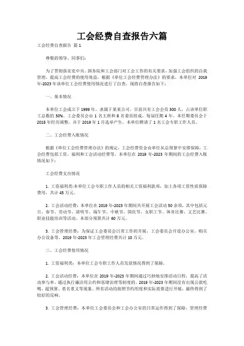 工会经费自查报告六篇