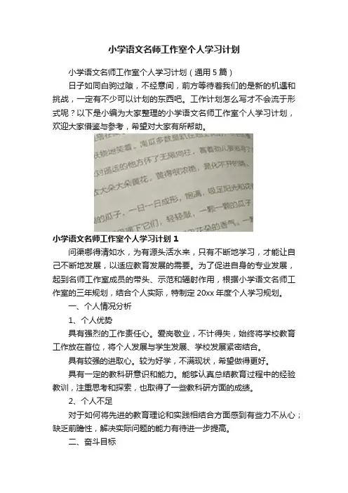 小学语文名师工作室个人学习计划