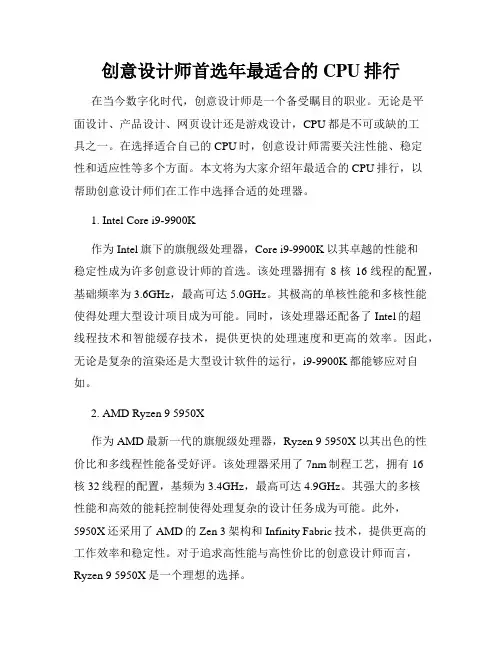 创意设计师首选年最适合的CPU排行