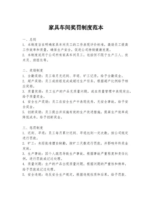 家具车间奖罚制度范本