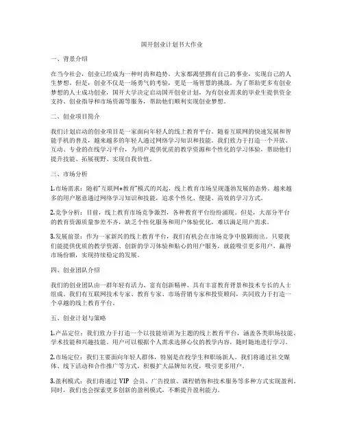 国开创业计划书大作业