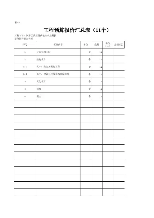 工程预算报价汇总表