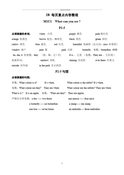 上海英语牛津版二年级下(2B)每课单词寄课文重点内容精编版