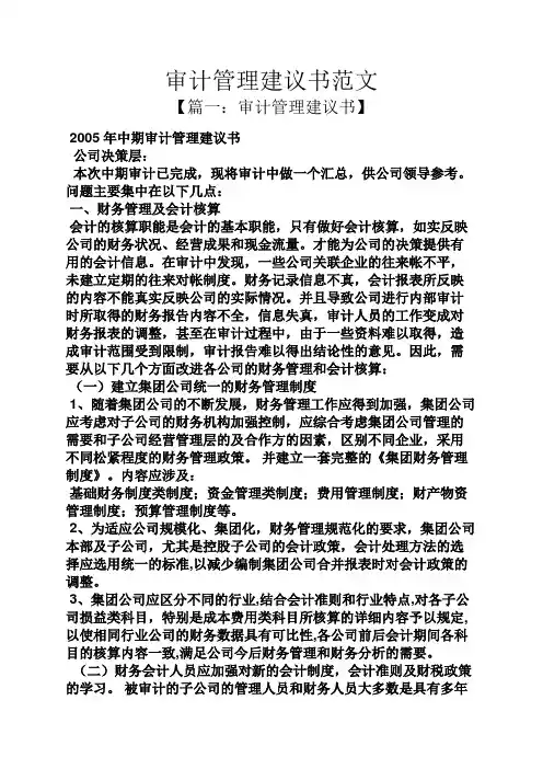 审计管理建议书范文