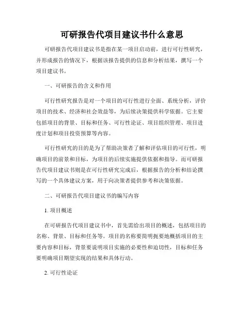可研报告代项目建议书什么意思
