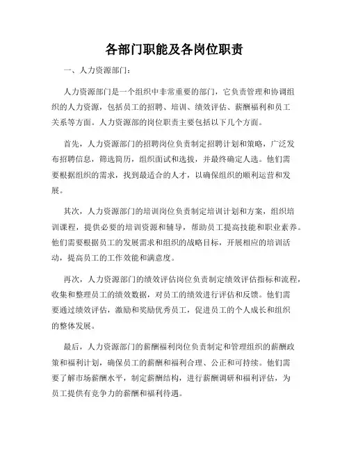 各部门职能及各岗位职责