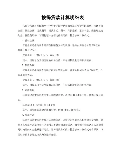 按揭贷款计算明细表