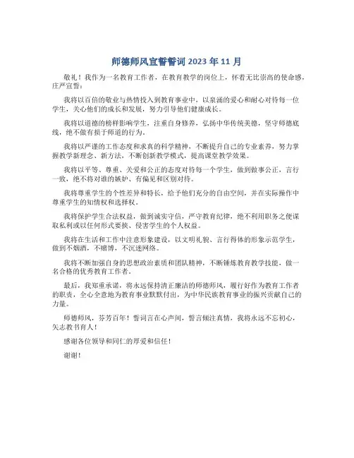 师德师风宣誓誓词2023年11月(一)