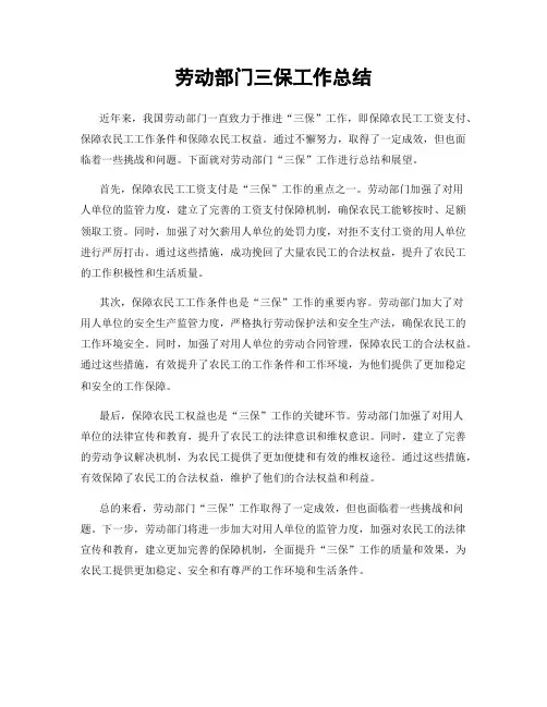 劳动部门三保工作总结