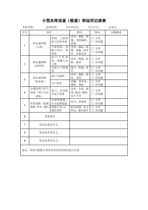 小型水库巡查(检查)和运用记录表