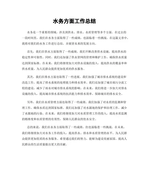 水务方面工作总结