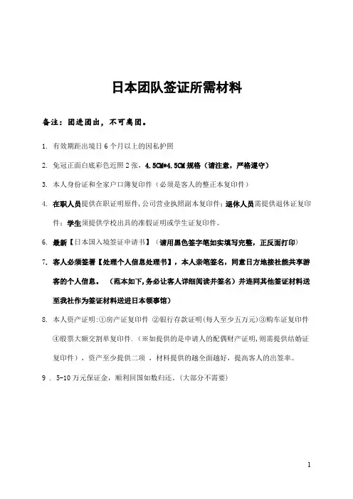 日本团签材料