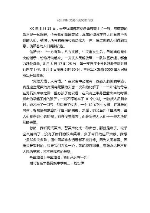 观舟曲特大泥石流灾害有感_作文550字_初二话题作文_