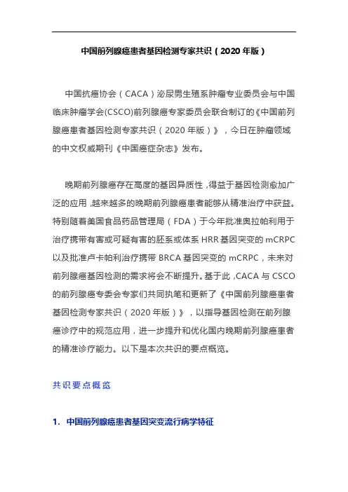 中国前列腺癌患者基因检测专家共识(2020年版)