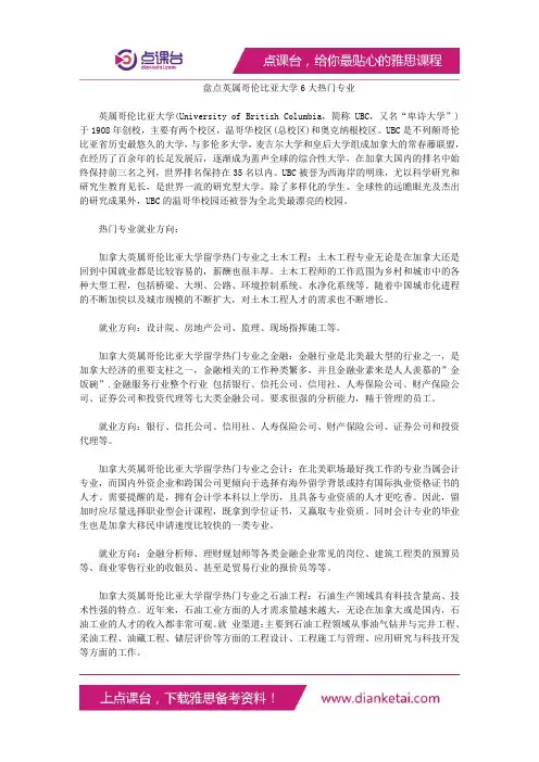 英属哥伦比亚大学6大热门专业