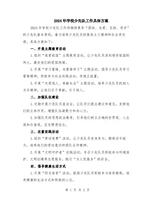 2024年学校少先队工作具体方案