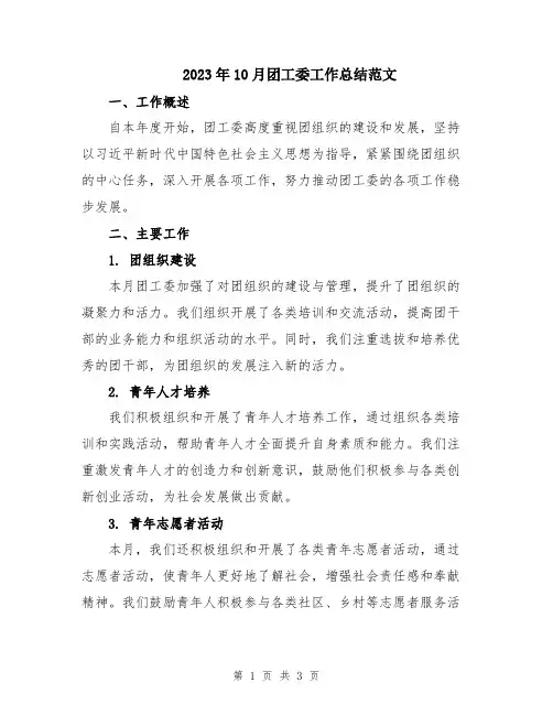2023年10月团工委工作总结范文