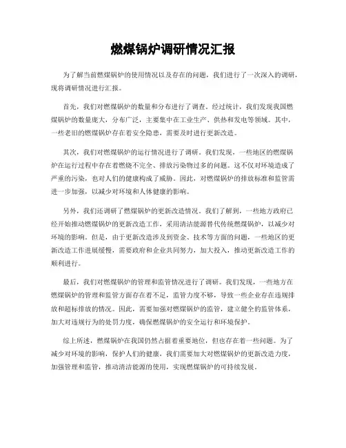燃煤锅炉调研情况汇报