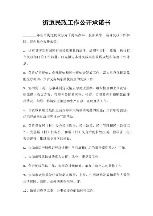 街道民政工作公开承诺书三篇