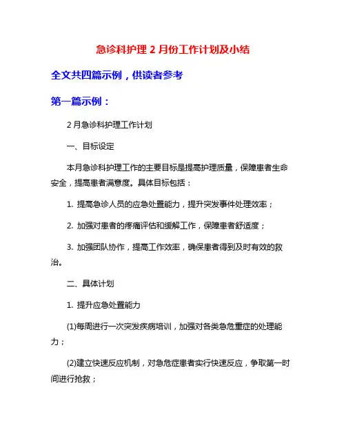 急诊科护理2月份工作计划及小结