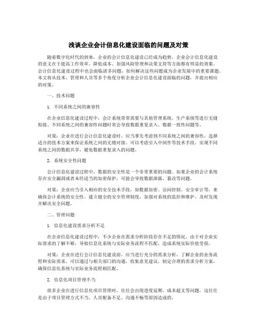 浅谈企业会计信息化建设面临的问题及对策