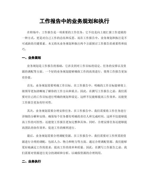 工作报告中的业务规划和执行