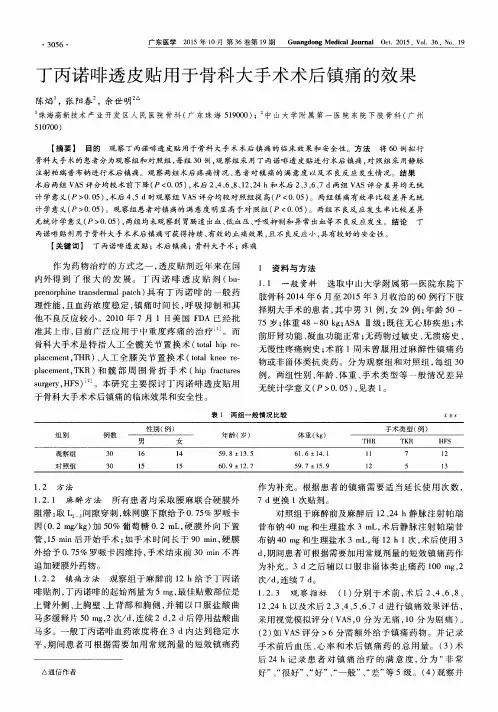 丁丙诺啡透皮贴用于骨科大手术术后镇痛的效果