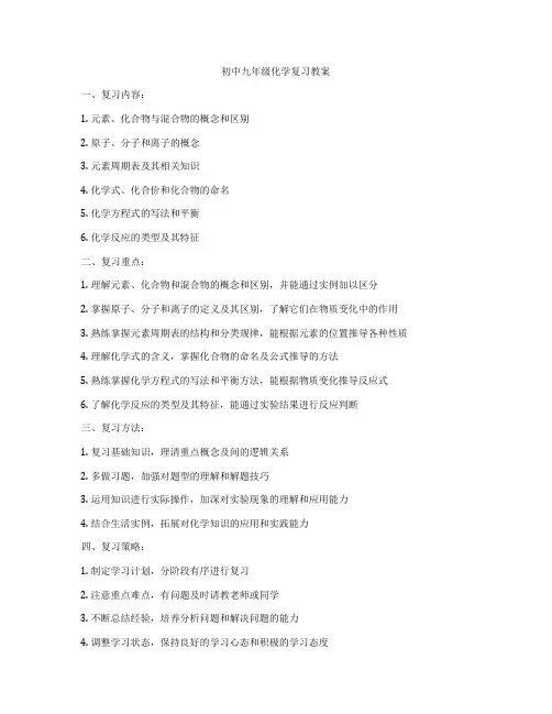 初中九年级化学复习教案